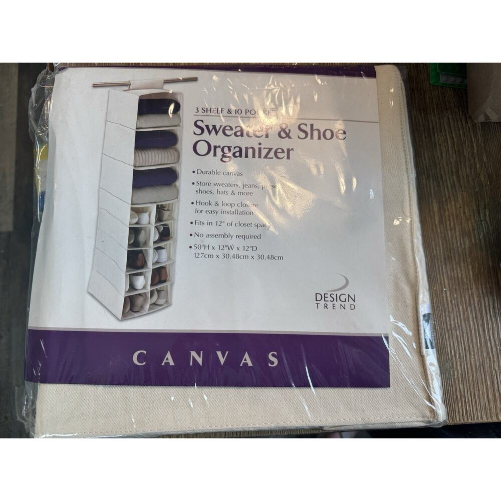 10 Pocket Hanging Shoe Storage Organizer and 3 Shelf Sweater Organizer, Natural